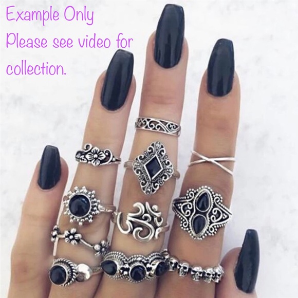 Unbranded Jewelry - BRAND NEW Set Black Stone & Silver Tone Bohemian 10 Finger Gypsy Rings